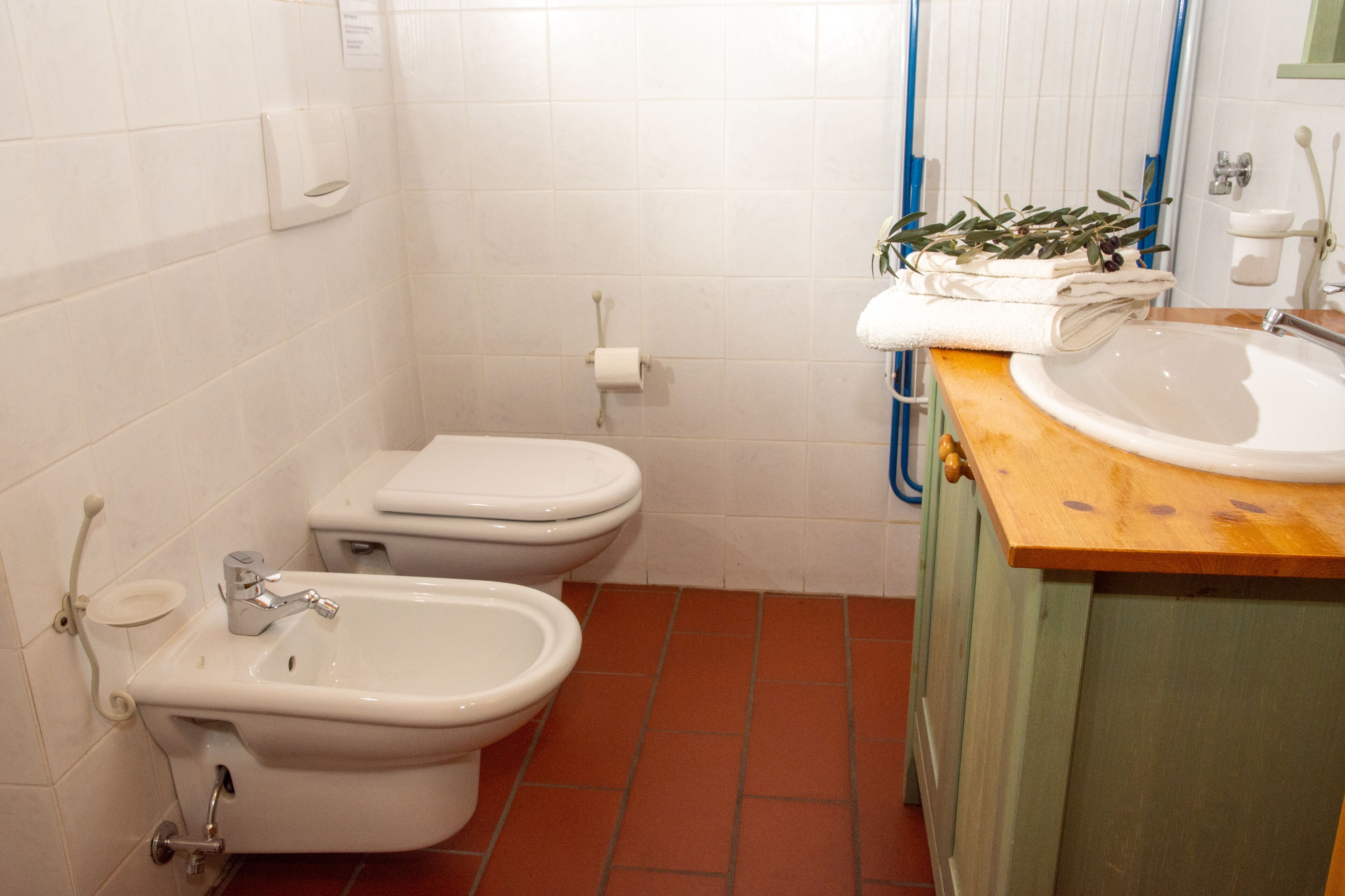 Un bany amb vàter, bidet i rentapel.