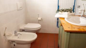 Un bany amb vàter, bidet i rentapel.