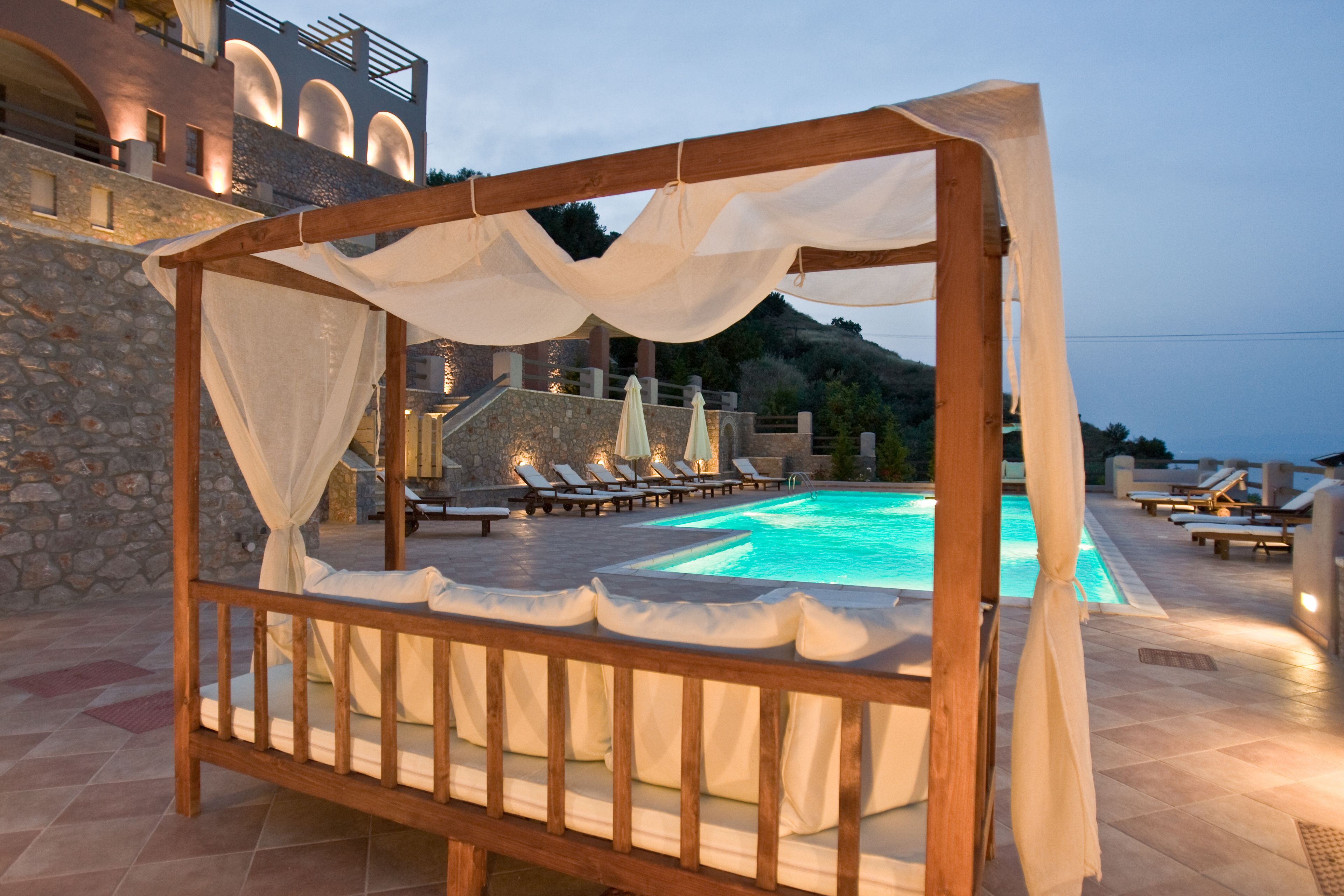 Outdoor pool, pool loungers