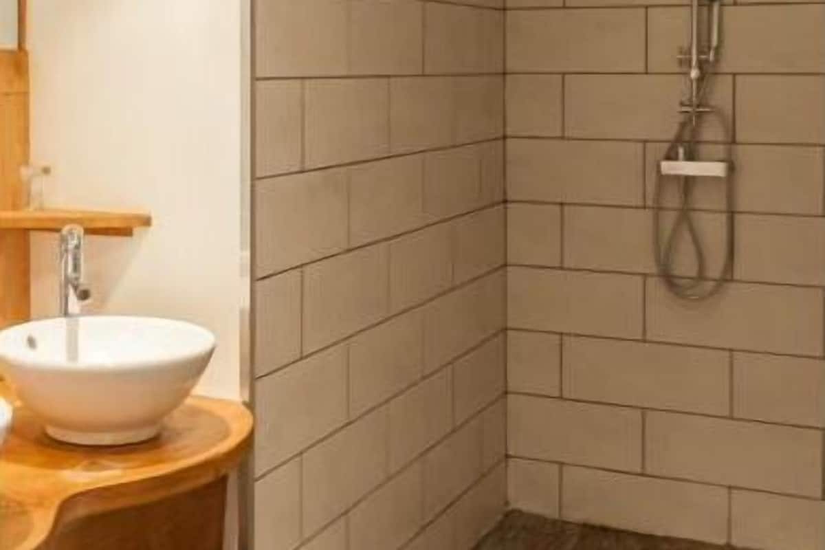 combined shower/bathtub, deep-soaking bathtub, free toiletries, towels