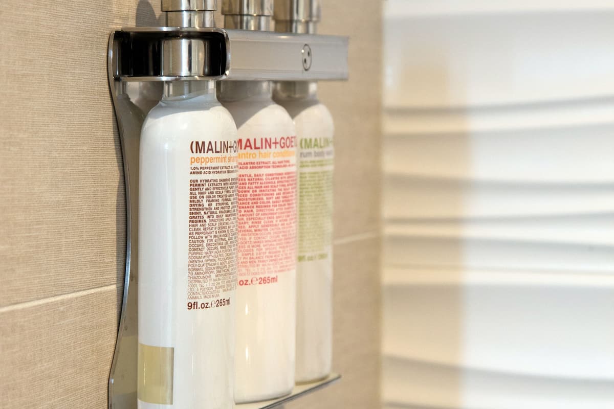 shower, rainfall showerhead, designer toiletries, hair dryer