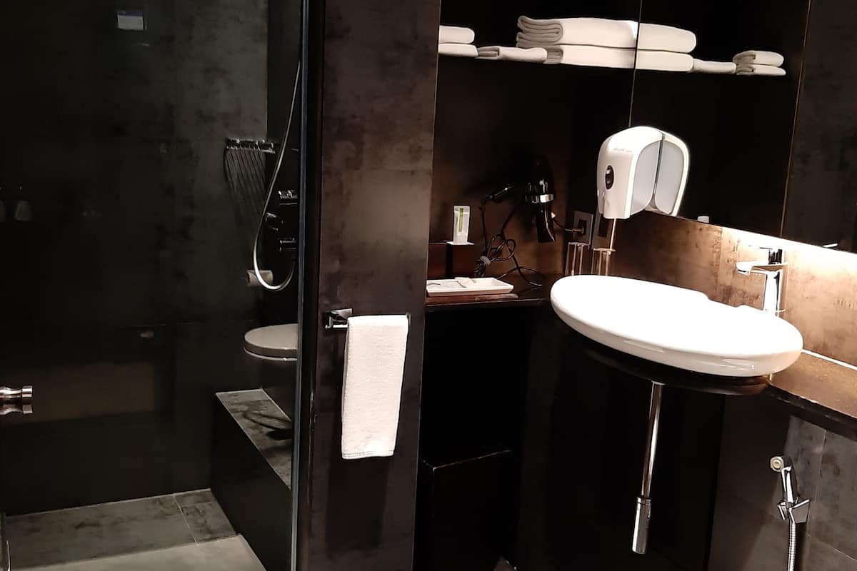 shower, free toiletries, hair dryer, bathrobes