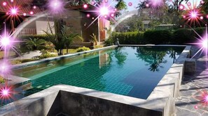 Outdoor pool, pool umbrellas