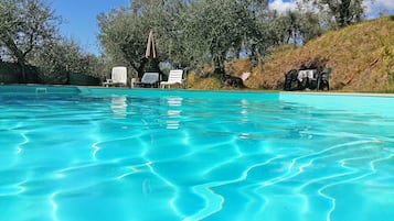 Außenpool, Sonnenschirme, Liegestühle