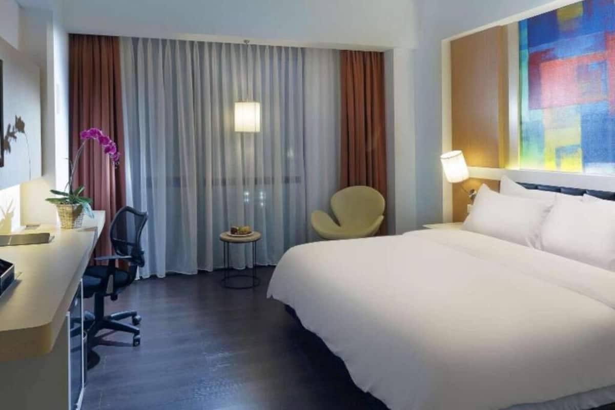 In-room safe, desk, laptop workspace, blackout curtains