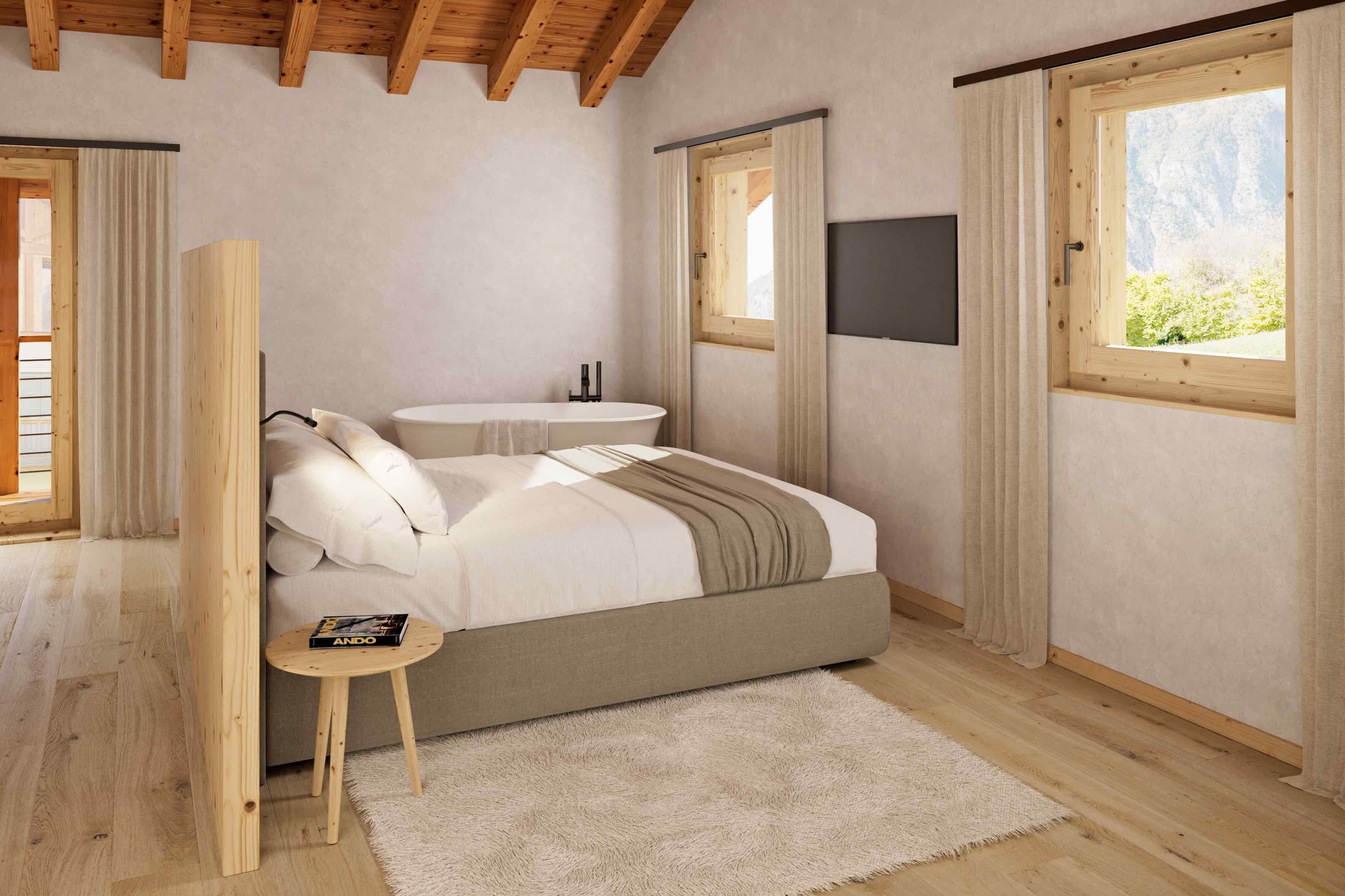 Chalet, bañera | Ropa de cama de alta calidad, edredones de plumas, caja fuerte