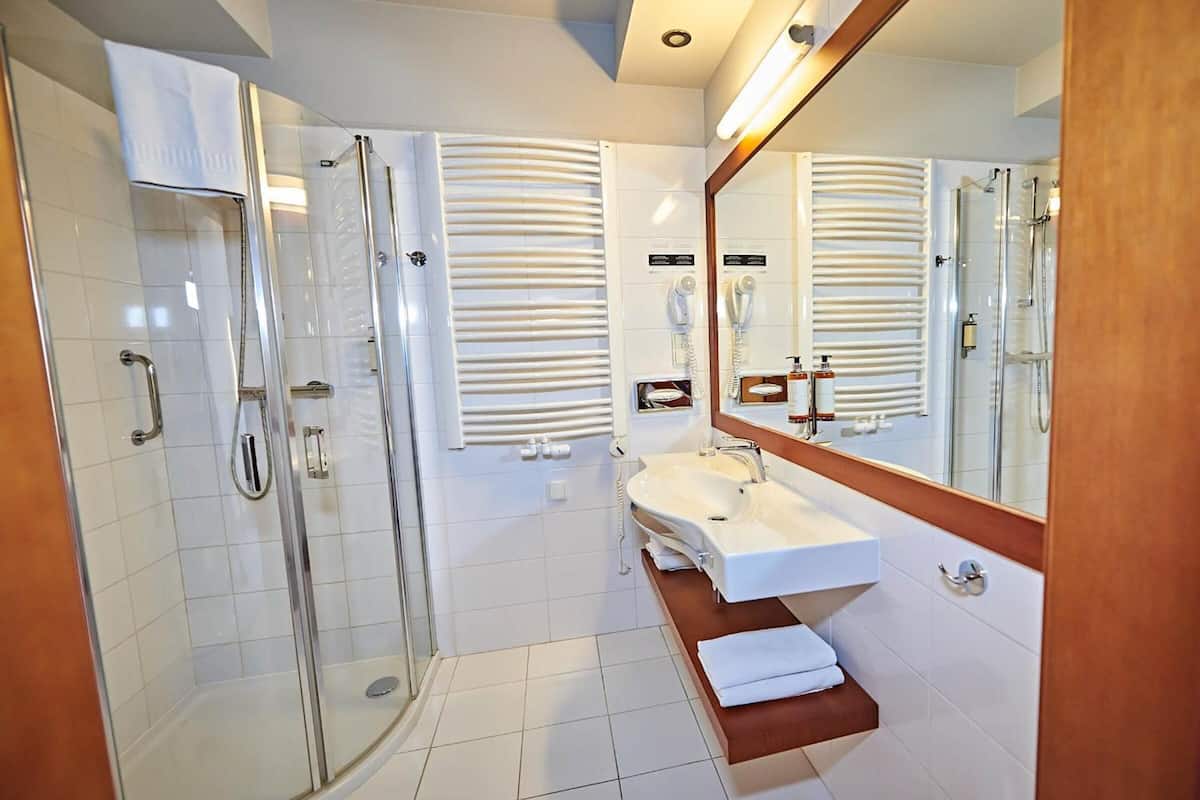 free toiletries, hair dryer, towels