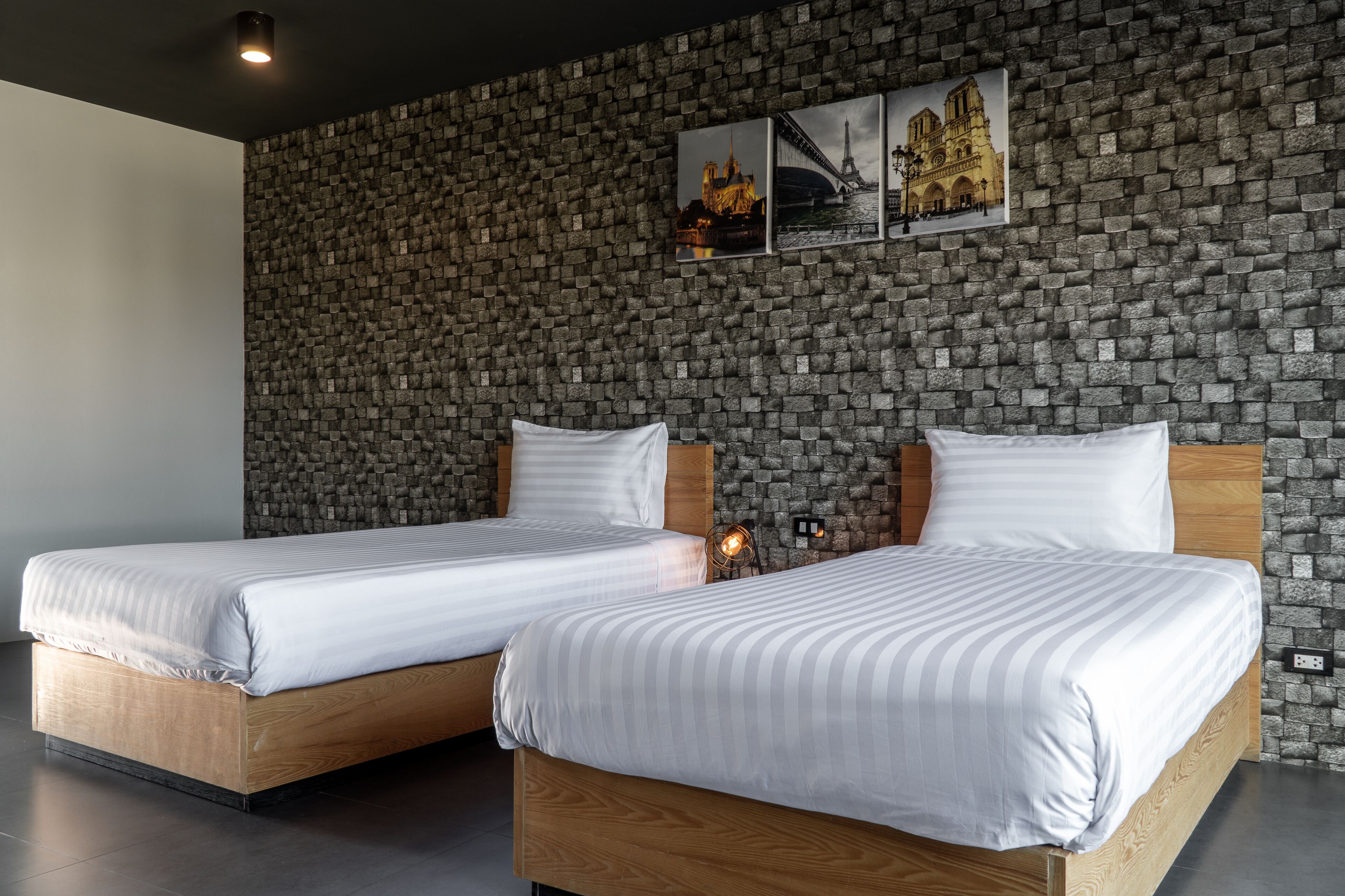 desk, laptop workspace, blackout curtains, iron/ironing board