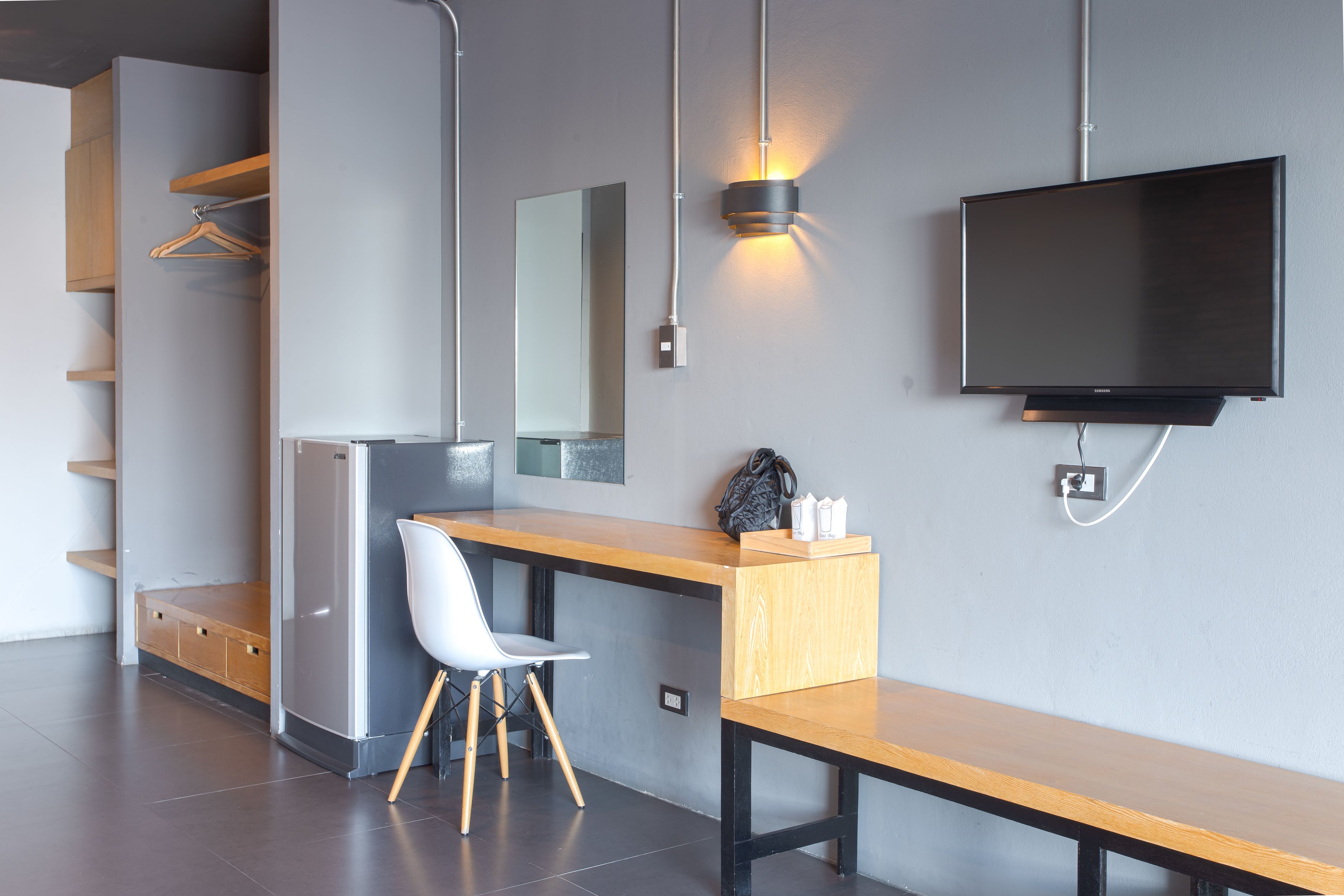 standard loft (king bed) | desk, laptop workspace, blackout curtains, iron/ironing board