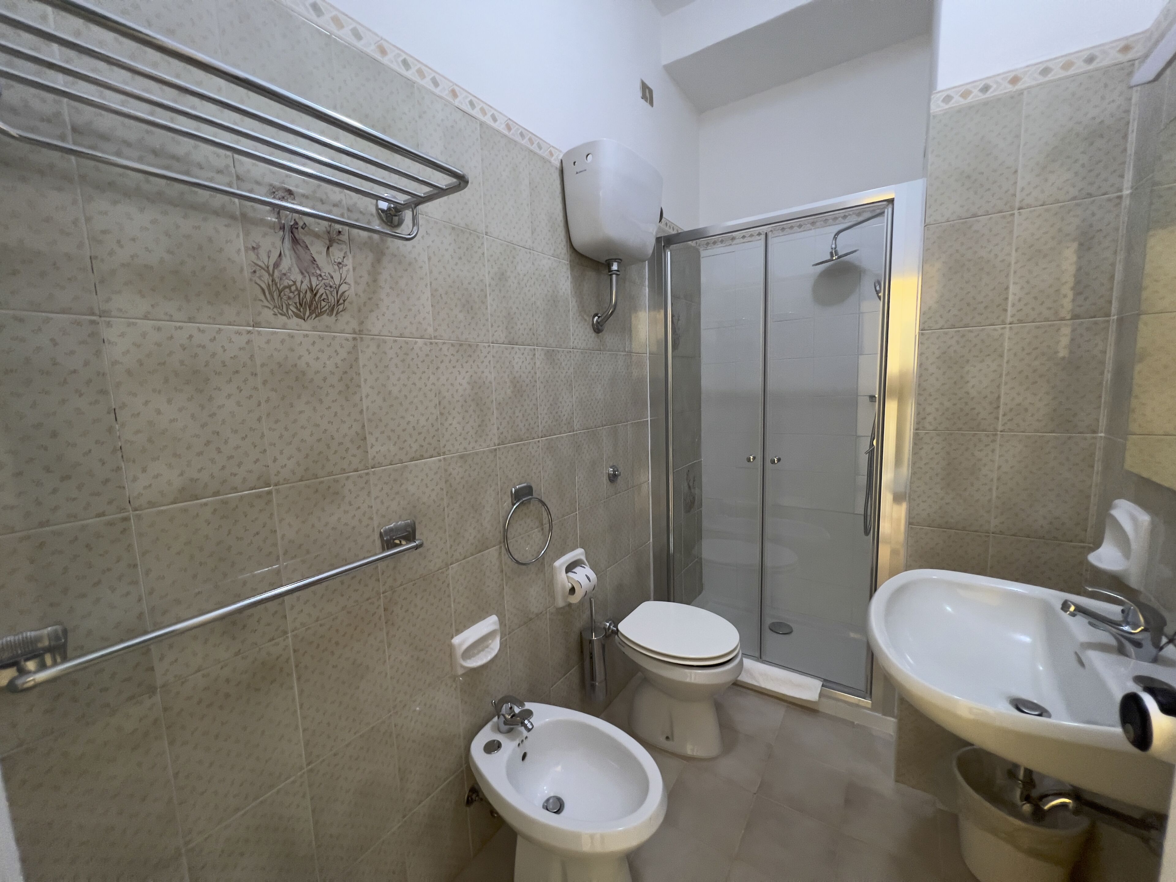 deep-soaking bathtub, rainfall showerhead, free toiletries, hair dryer