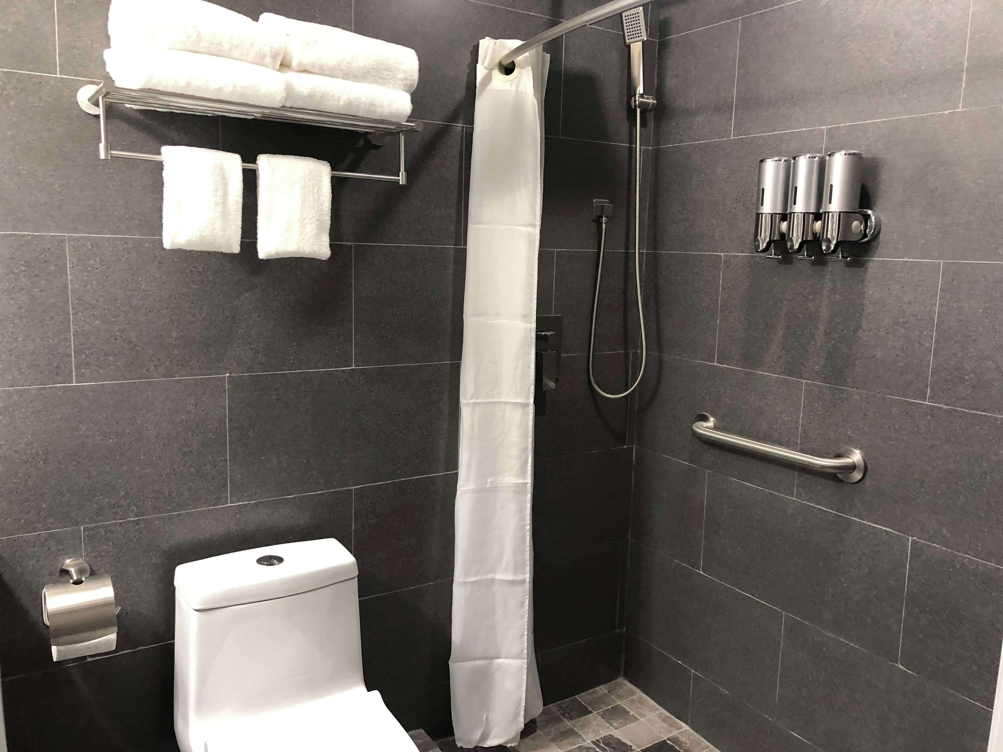 shower, free toiletries, hair dryer, towels