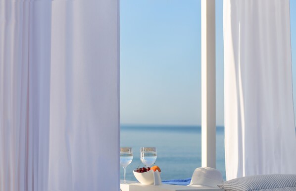 On the beach, free beach cabanas, sun loungers, beach umbrellas