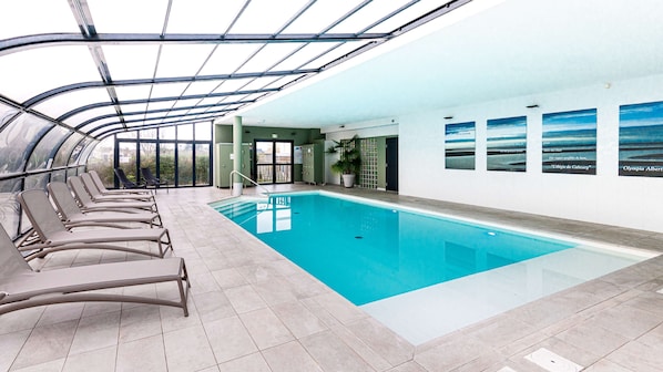 Indoor pool, open 10:00 AM to 8:00 PM, free pool cabanas, pool loungers