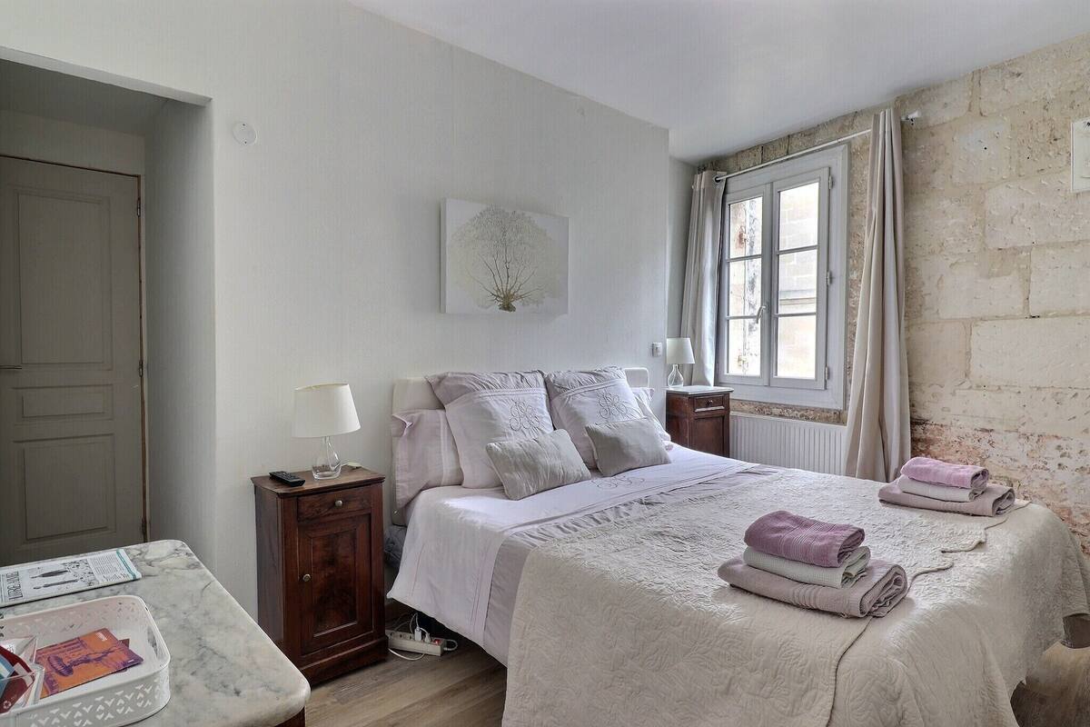 Comfort Double Room, Ensuite, City View (Chambre double Marine) | Premium bedding, desk, laptop workspace, blackout curtains