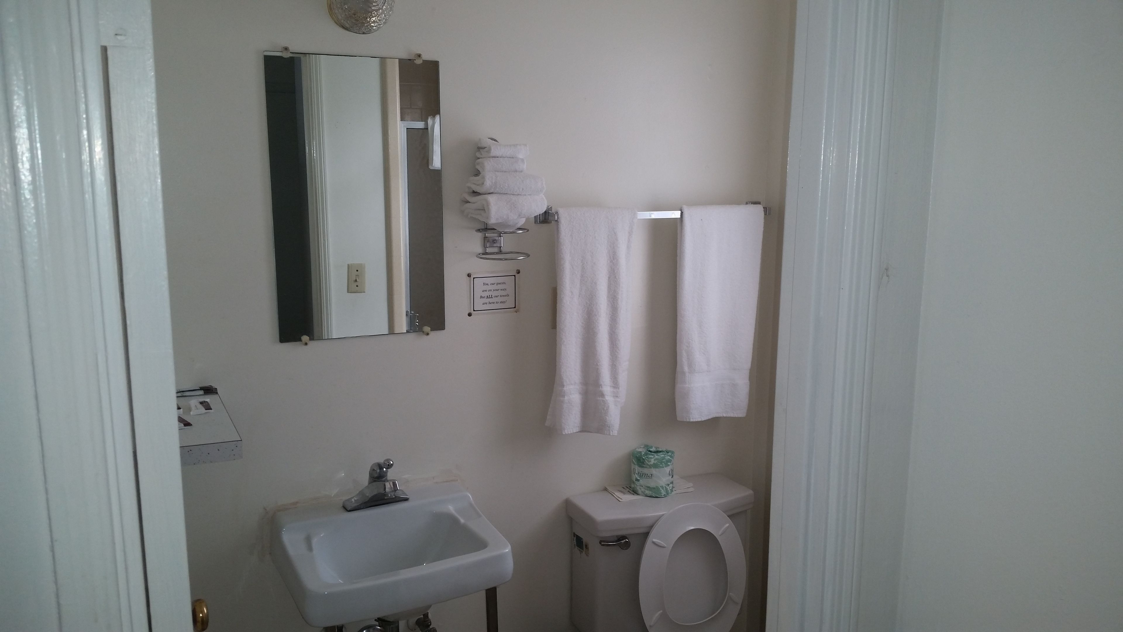 A bathroom with a sink, toilet, and a mirror.
