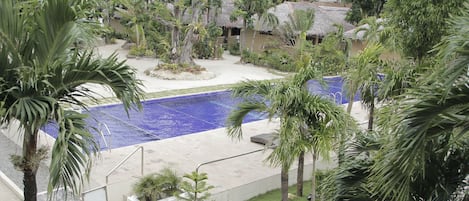 Outdoor pool, sun loungers