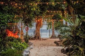 A pathway leading to a beach with string lights and tropical vegetation. - Phangan Beach Resort (Ko Pha-ngan)