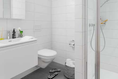 Double Room | Bathroom | Shower, free toiletries, towels