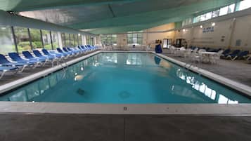 Indoor pool, outdoor pool, pool loungers
