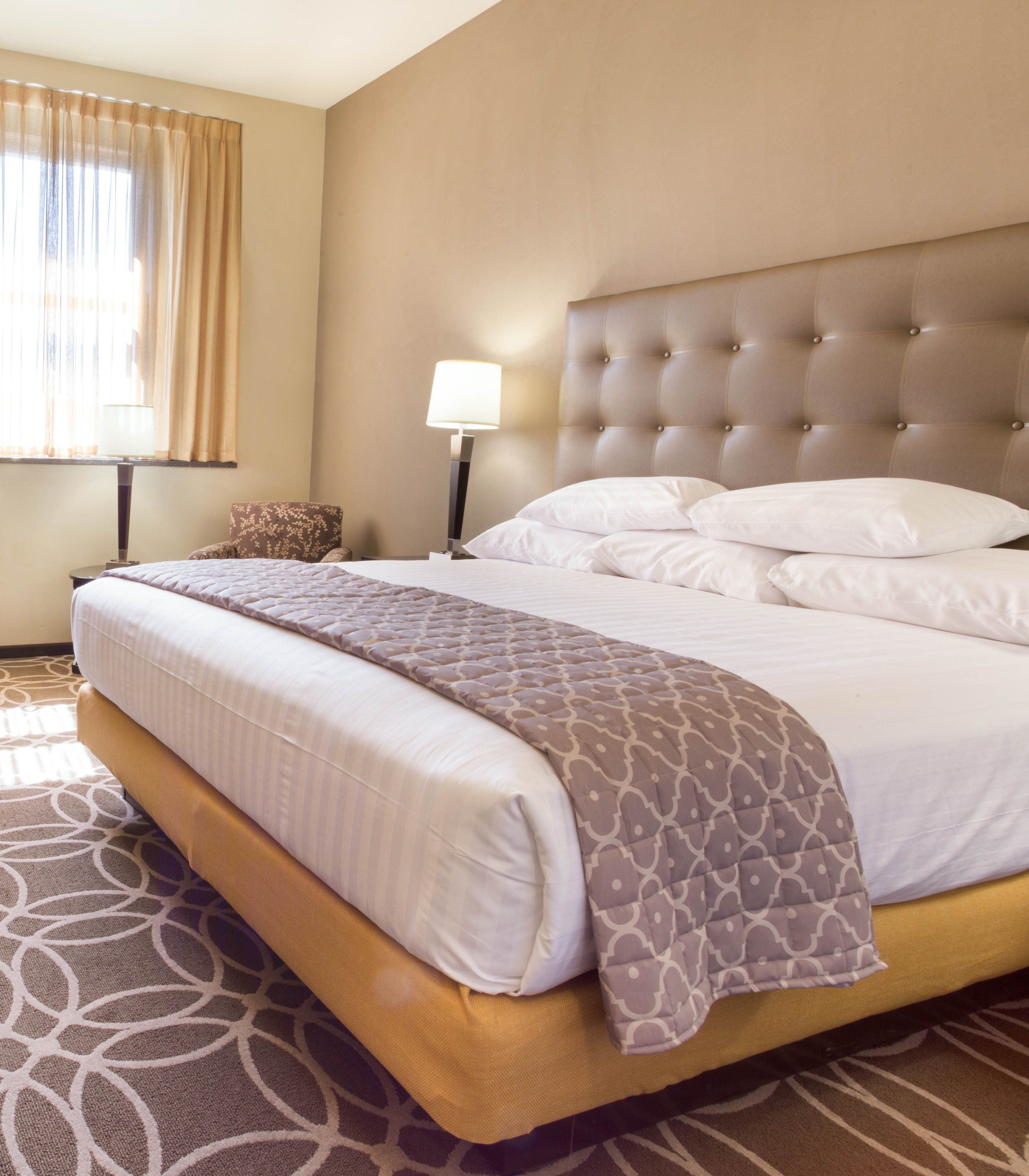 Laptop workspace, blackout drapes, iron/ironing board