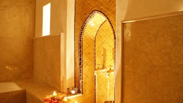 Steam room, Turkish bath/hammam, body scrubs, detox wraps, facials
