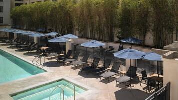 Outdoor pool, open 6:00 AM to 10:00 PM, pool umbrellas, sun loungers