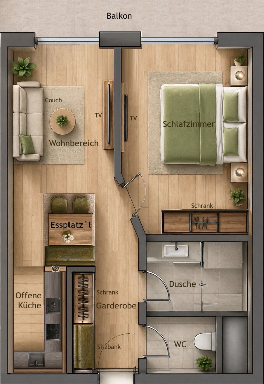 Hoamat Apartment mit 1 Schlafzimmer, Balkon  | Premium-sengetøj, dundyner, senge med topmadrasser