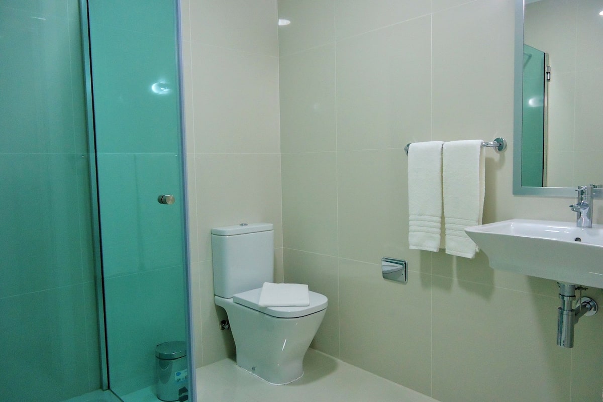 shower, free toiletries, hair dryer, towels