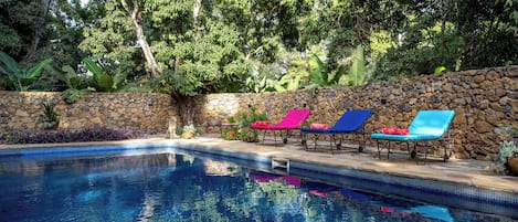 Outdoor pool, pool loungers