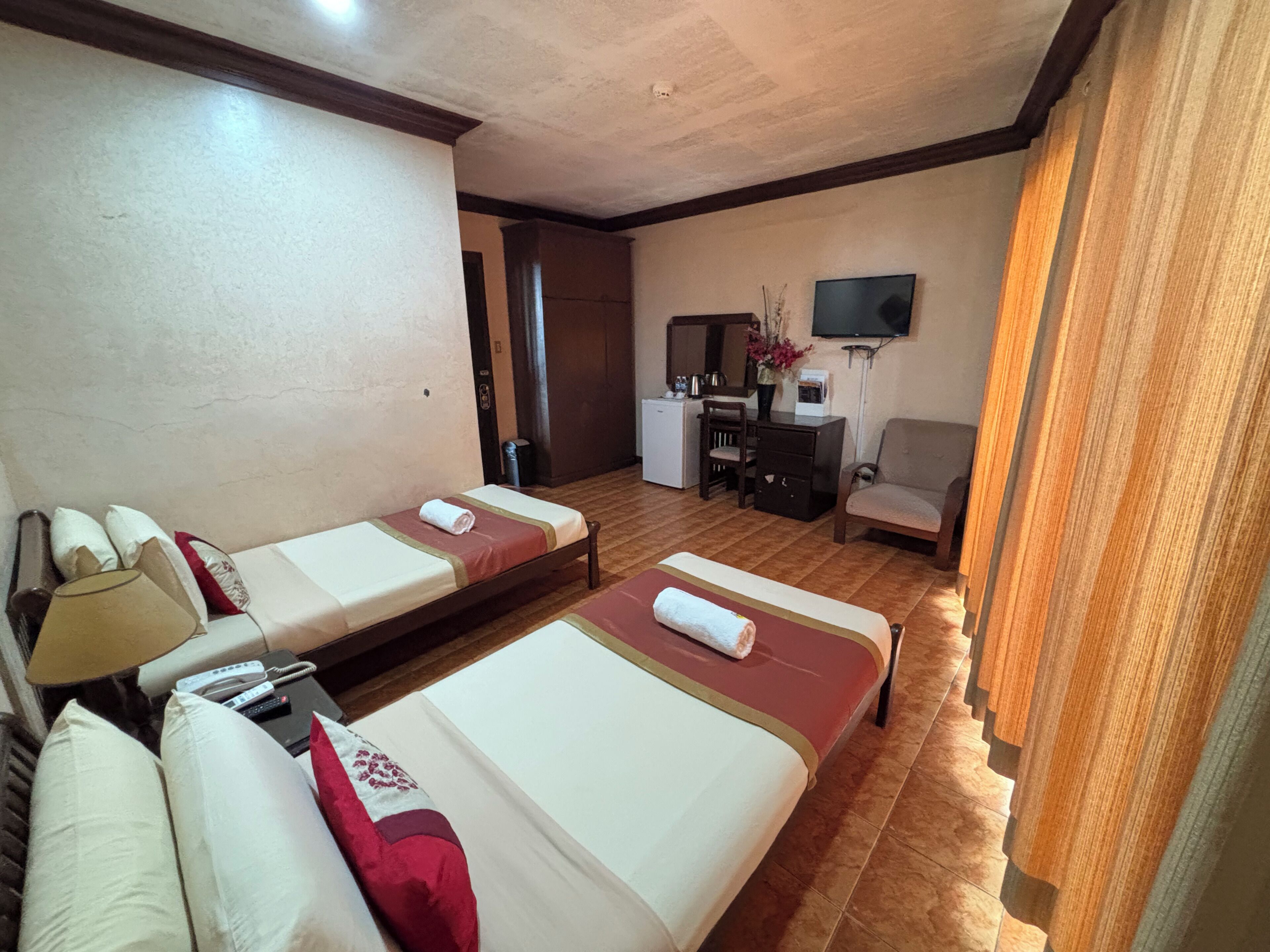 Desk, blackout curtains, iron/ironing board, free WiFi