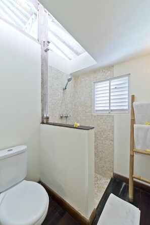 Villa, 2 soverom, privat basseng | Bad | Dusj, toalettartikler (inkludert), hårføner og håndklær