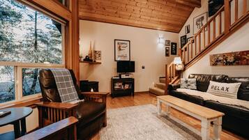 Cabin, 1 Bedroom | Living area | Fireplace, DVD player