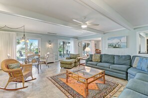 House, 4 Bedrooms | Living area | TV, DVD player - Dog Friendly Oceanfront Beach House by RedAwning (Fernandina Beach)