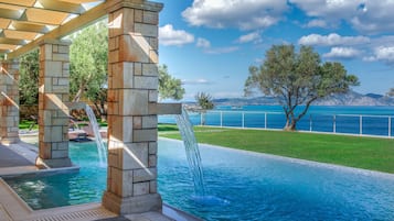 Outdoor pool, pool umbrellas, pool loungers
