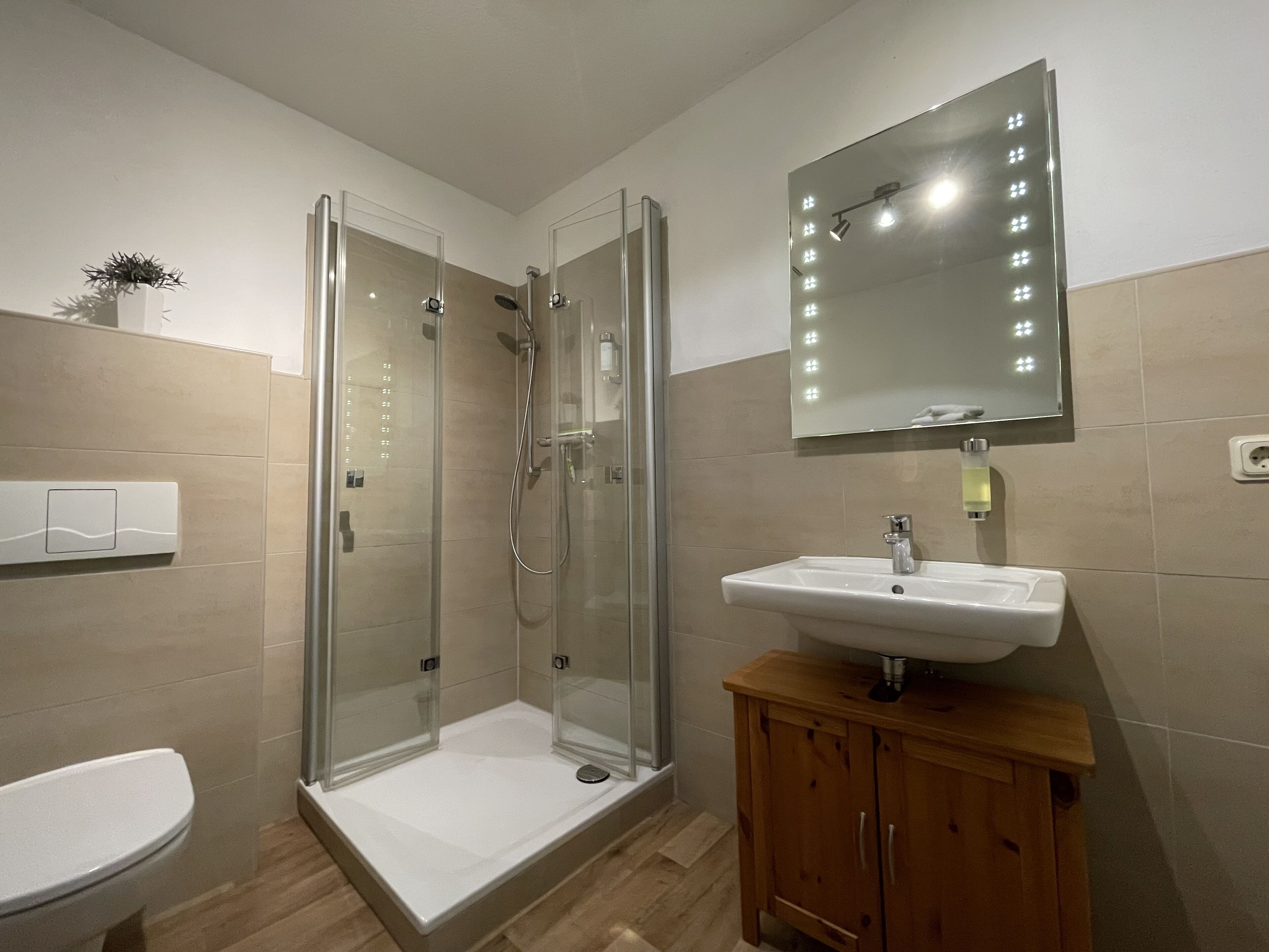 Deluxe Apartment, 1 Bedroom, Terrace, City View (Number 01) | Bathroom | Shower, hair dryer, towels, toilet paper