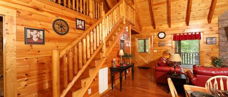 Cabin, 1 Bedroom | Living area | TV, fireplace, DVD player