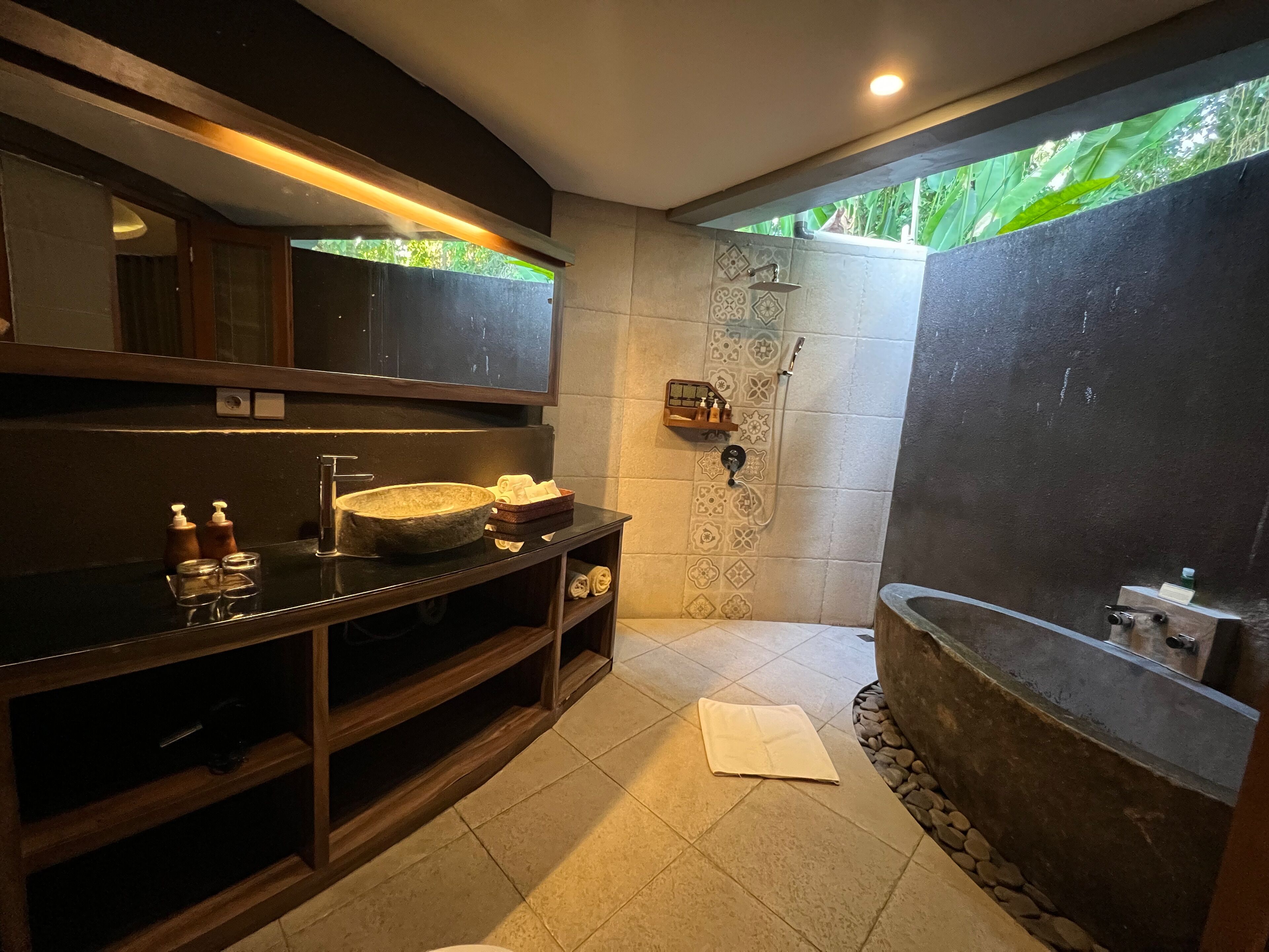 deluxe room | bathroom | separate bathtub and shower, rainfall showerhead