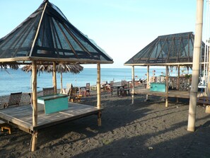 On the beach, black sand, scuba diving, snorkelling