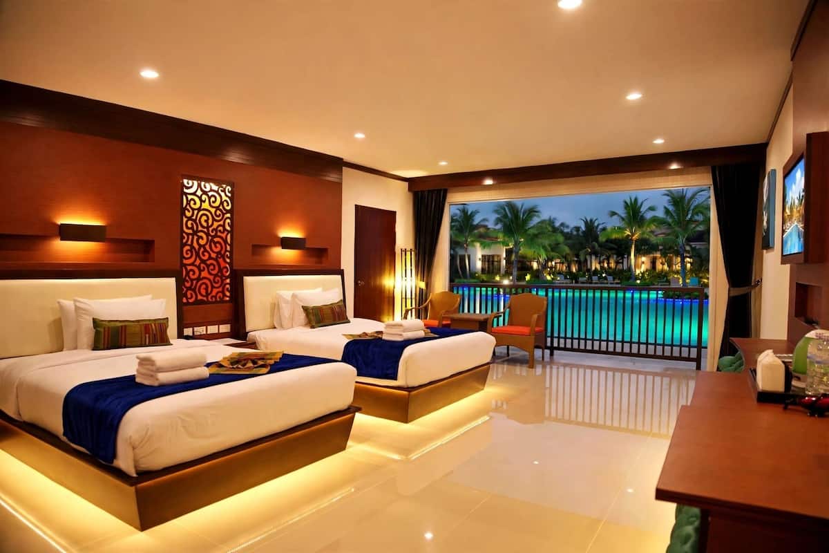 Family Suite, Pool View | Premium bedding, minibar, in-room safe, desk