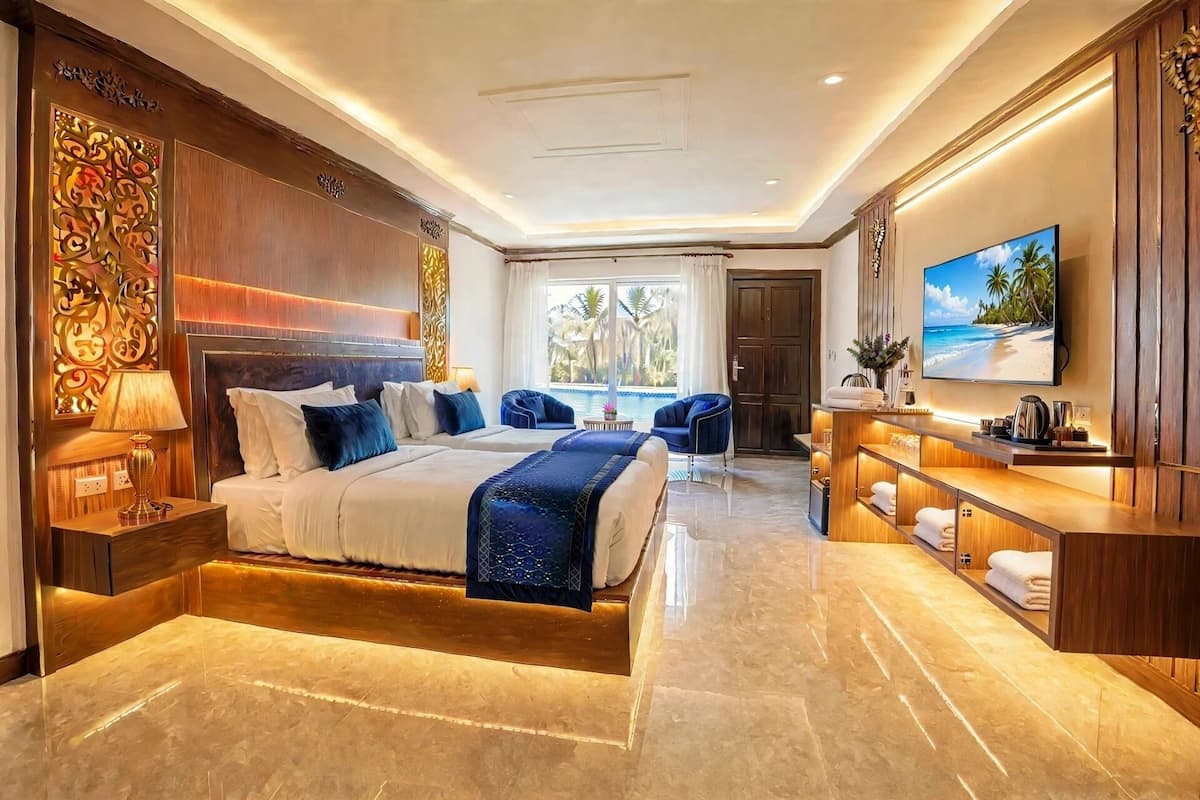 Superior Twin Room, Pool View | Premium bedding, minibar, in-room safe, desk