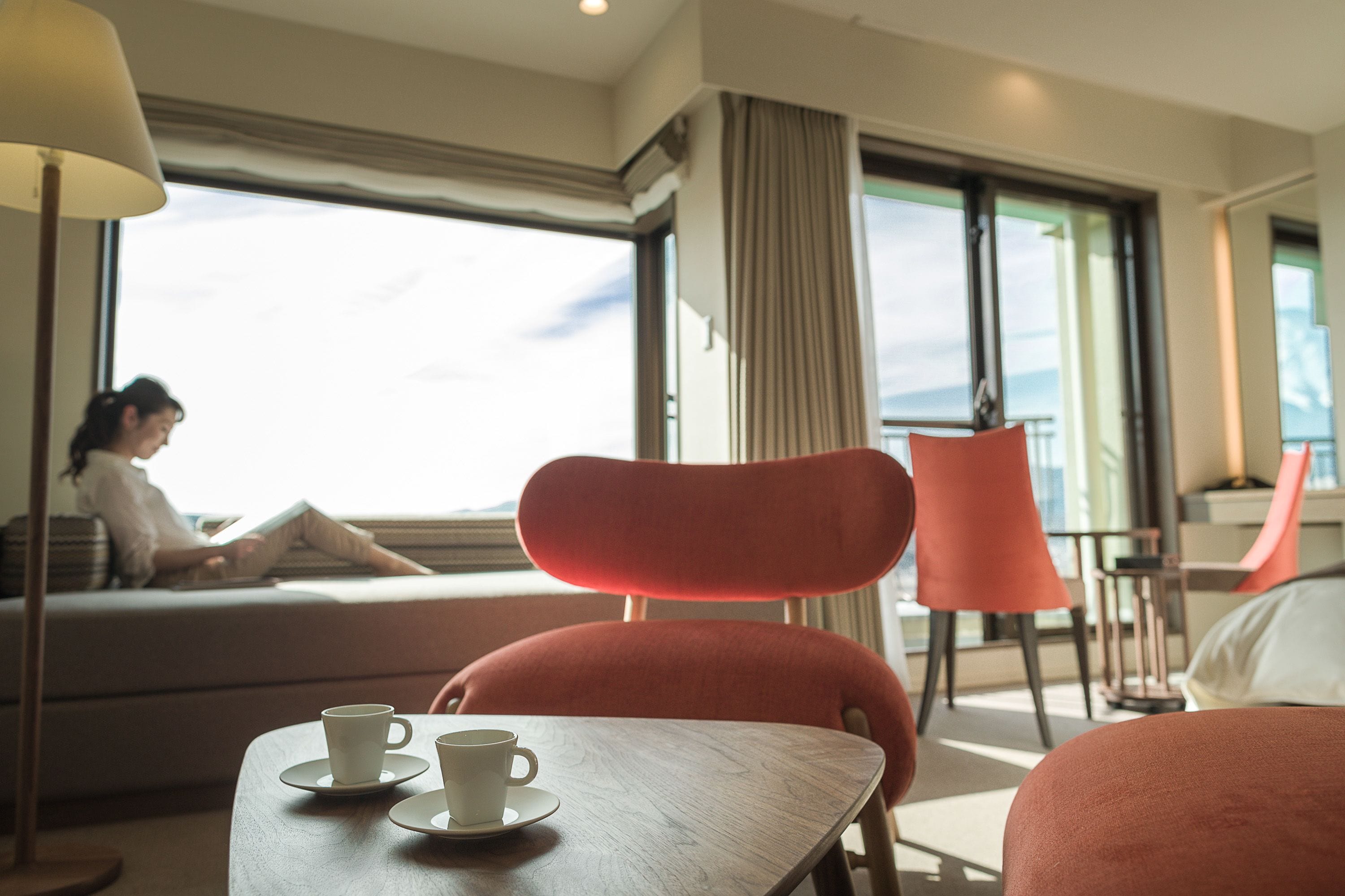 Seseragi Comfort Western Room, Mt.Fuji view [With Yamanshi Wine Lounge Access] | Living area | Flat-screen TV