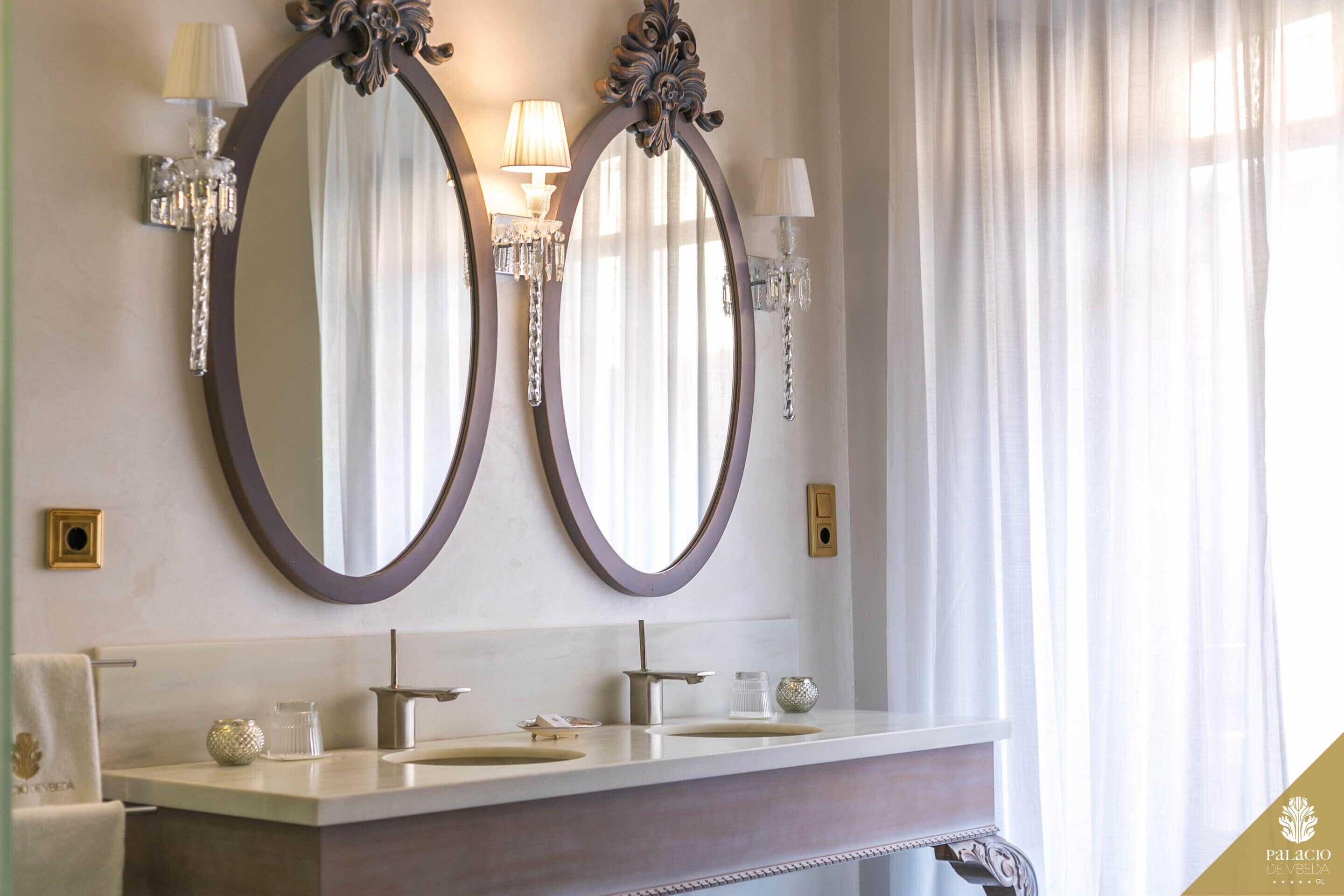 separate bathtub and shower, deep-soaking bathtub, designer toiletries