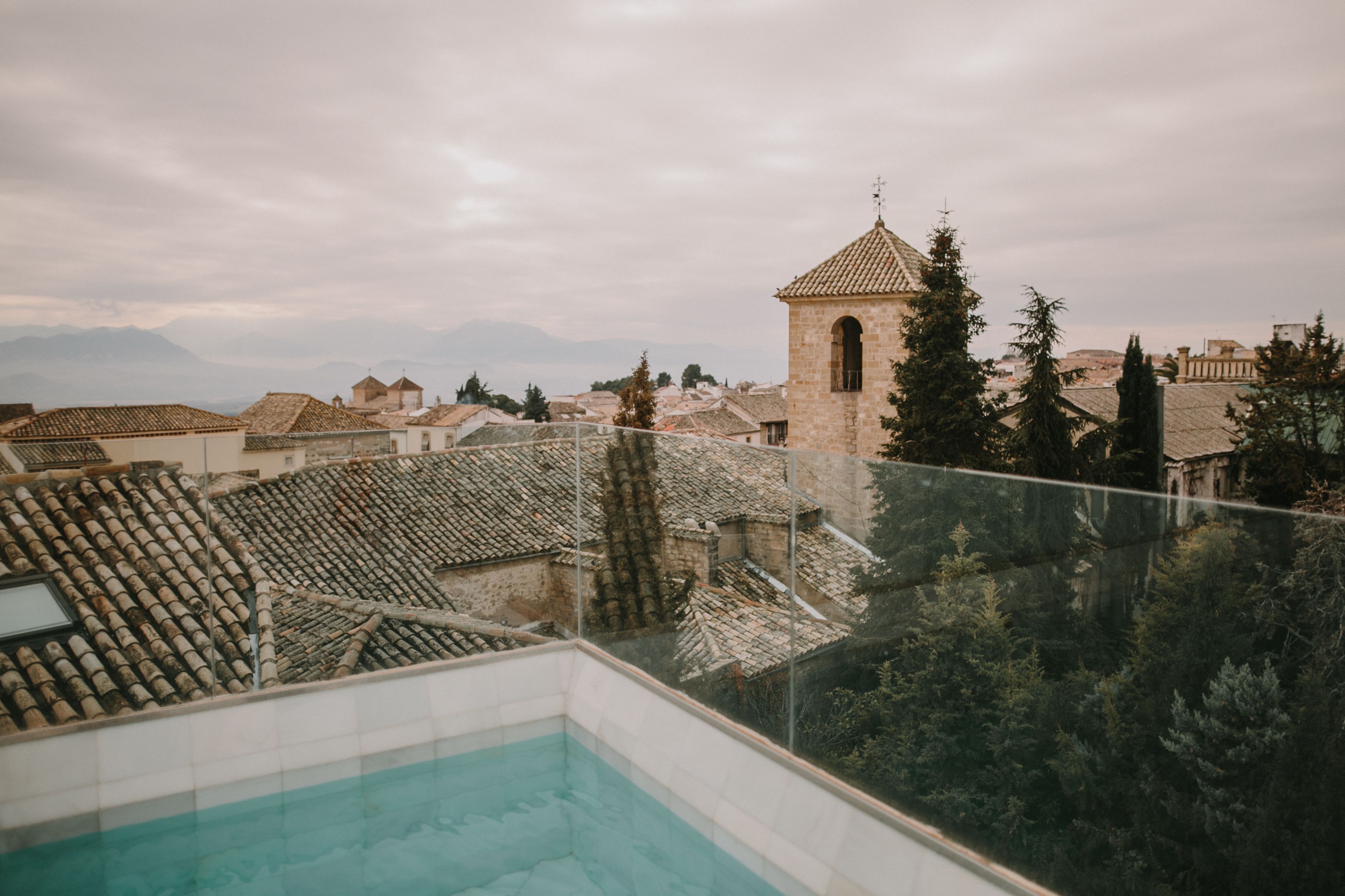 seasonal outdoor pool, pool umbrellas, pool loungers