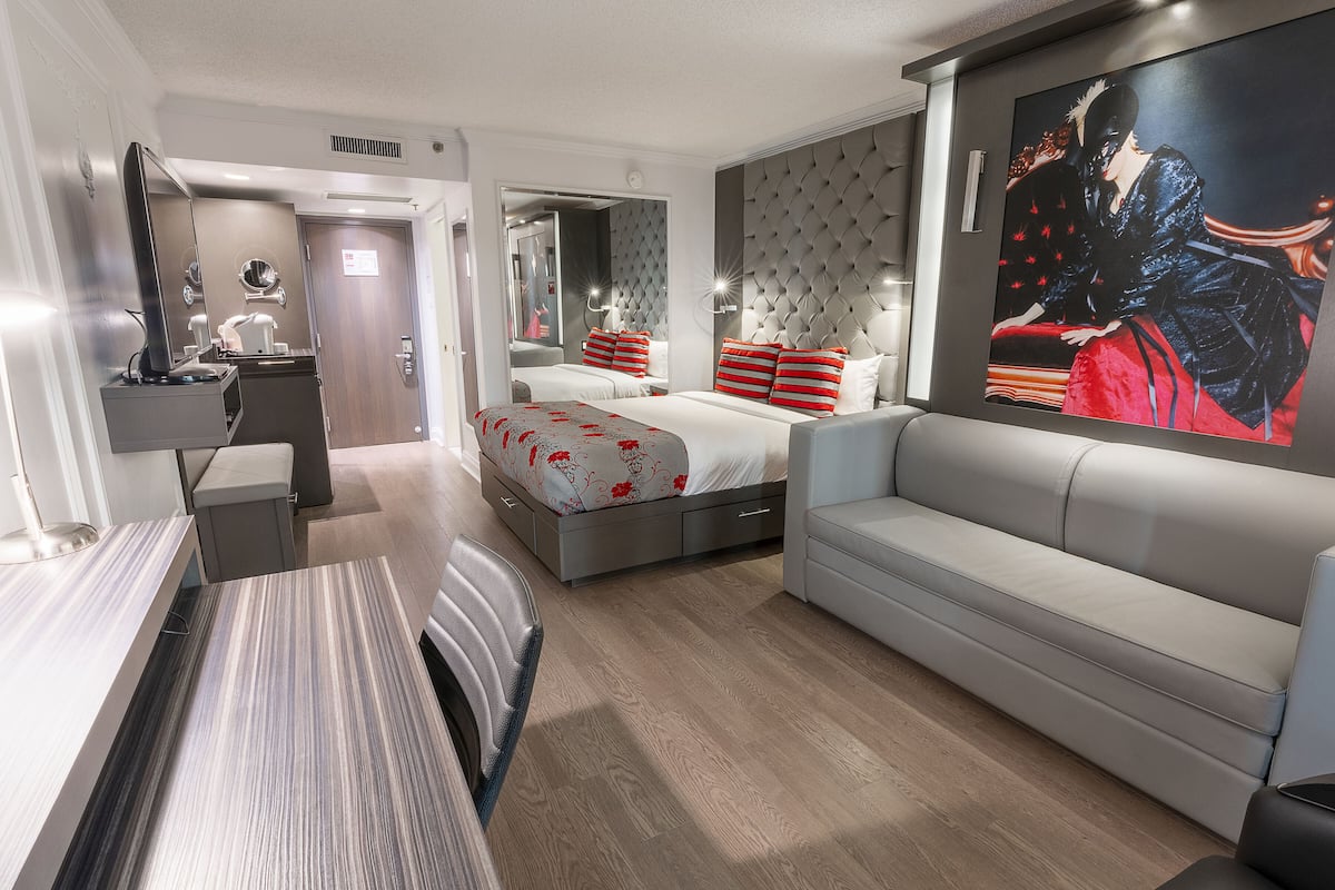 interior balcony room, 1 queen bed and 1 queen murphy bed | 1 bedroom, in-room safe, desk, blackout curtains