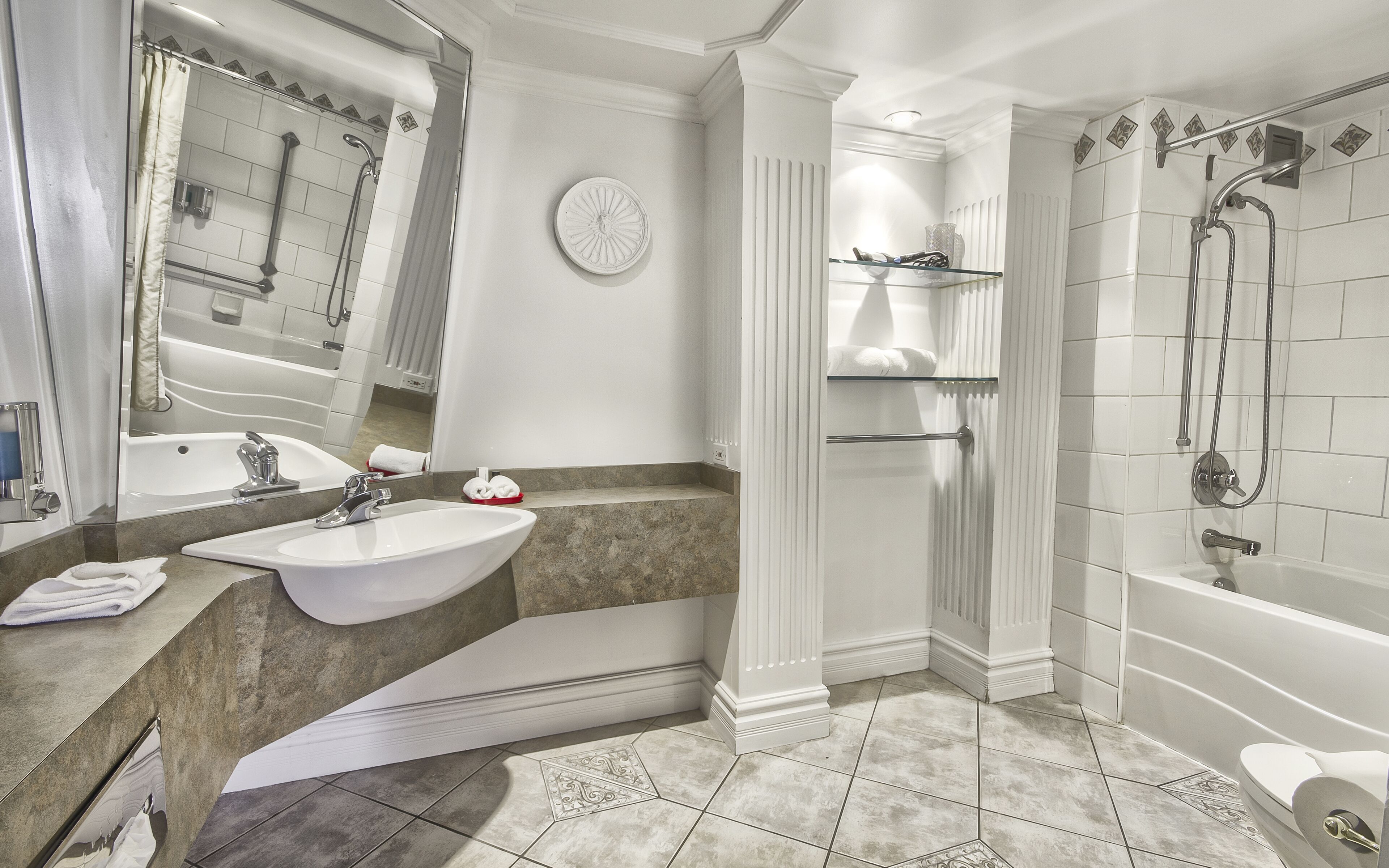 free toiletries, hair dryer, towels