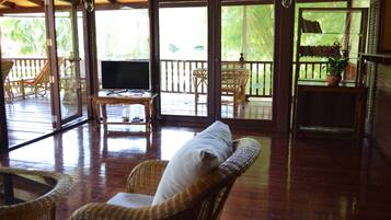 Garden Views 2 Bedrooms Villa | Living area | 32-inch LCD TV with cable channels, TV, DVD player