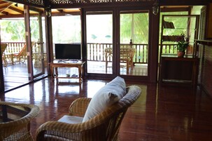 Garden Views 2 Bedrooms Villa | Living area | 32-inch LCD TV with cable channels, TV, DVD player