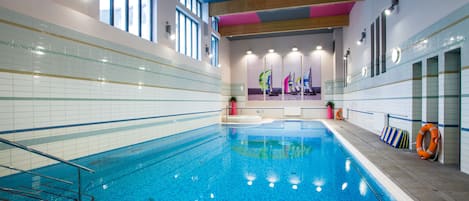 Indoor pool, open 11:00 AM to 7:00 PM, lifeguards on site