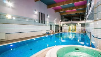 Indoor pool, open 11:00 AM to 7:00 PM, lifeguards on site