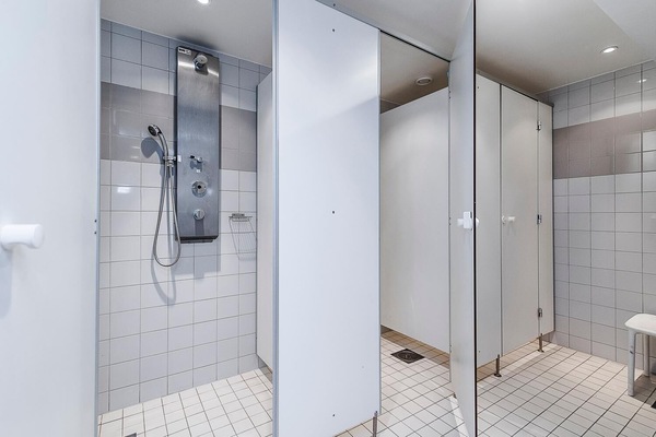 Shower, hair dryer, soap, shampoo